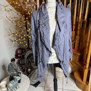 p q L A Women’s Hooded Blue Gray Open Front Cardigan Kimono jacket Size M/L